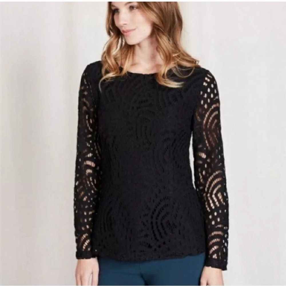 Boden Green Zeta Ponte Lace Long Sleeve Top Size 10